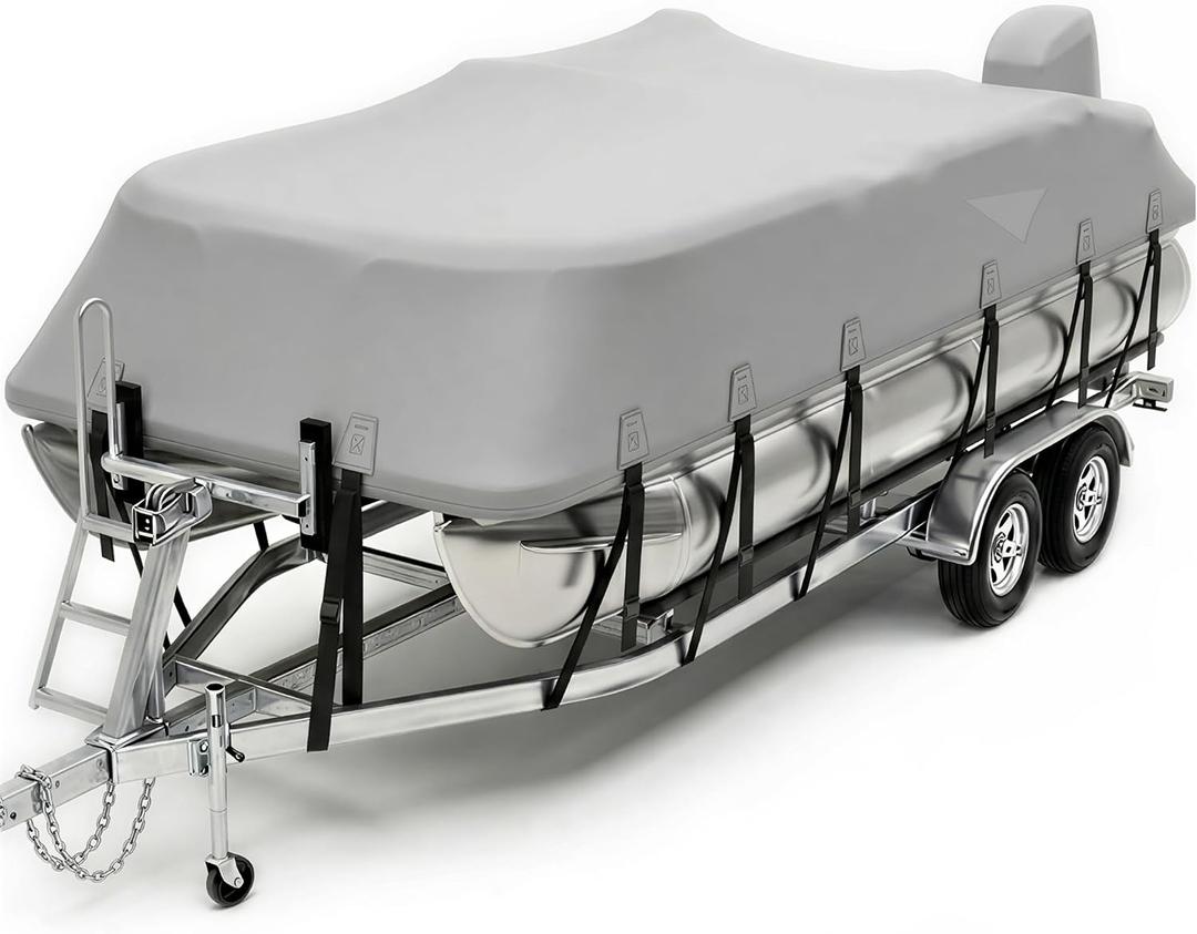 Trailerable Pontoon Boat Cover 25-28ft with Motor Cover,Gray