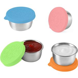 4x1.6 Oz Condiment Containers with Lids,Salad Dressing Container To Go,Small Reusable Stainless Steel Sauce Containers For Lunch Boxes Picnics Travel Meal Prep Kitchen Storage (4PC-1.6oz)