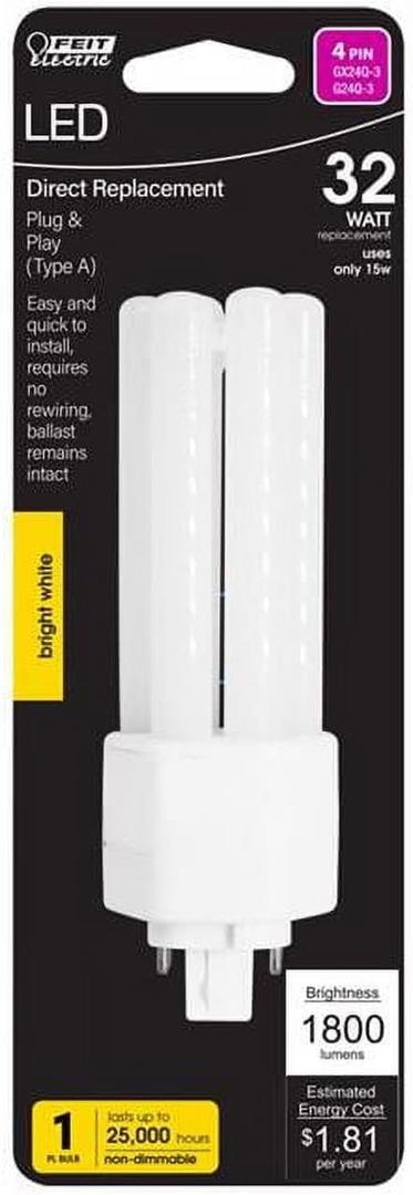 Feit Electric PL GX24Q-3 4-Pin LED Light Bulb Bright White 32 Watt Equivalence 1 pk