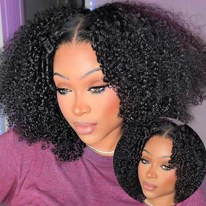 Afro Kinky Curly V Part Wig Human Hair Brazilian Virgin Glueless Wig Human Hair for Black Women Upgrade U Part Wigs Kinky Curly Wigs No Leave Out 200% Density Natural Color 14 Inch