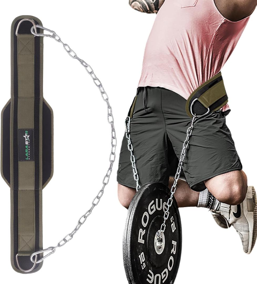 LARA STAR Dip Belt for Weightlifting, Weight Belt for Pull-Ups, Powerlifting, Squats, and Bodybuilding – Heavy-Duty Steel Chain, Neoprene Support, Lifts up to 650 lbs.