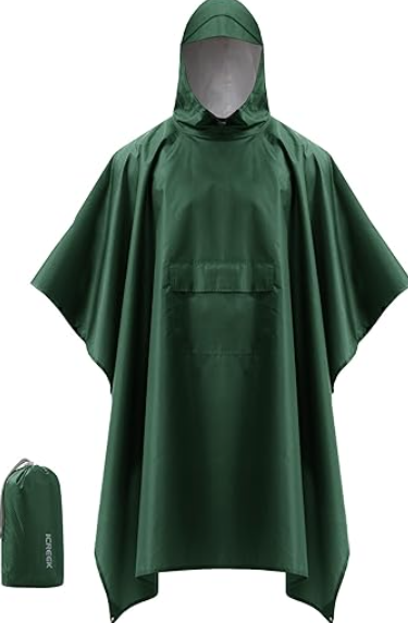 iCreek Hooded Rain Poncho Packable Unisex Raincoat Jacket with Pocket Waterproof Lightweight for Hiking, Camping, Outdoor Large