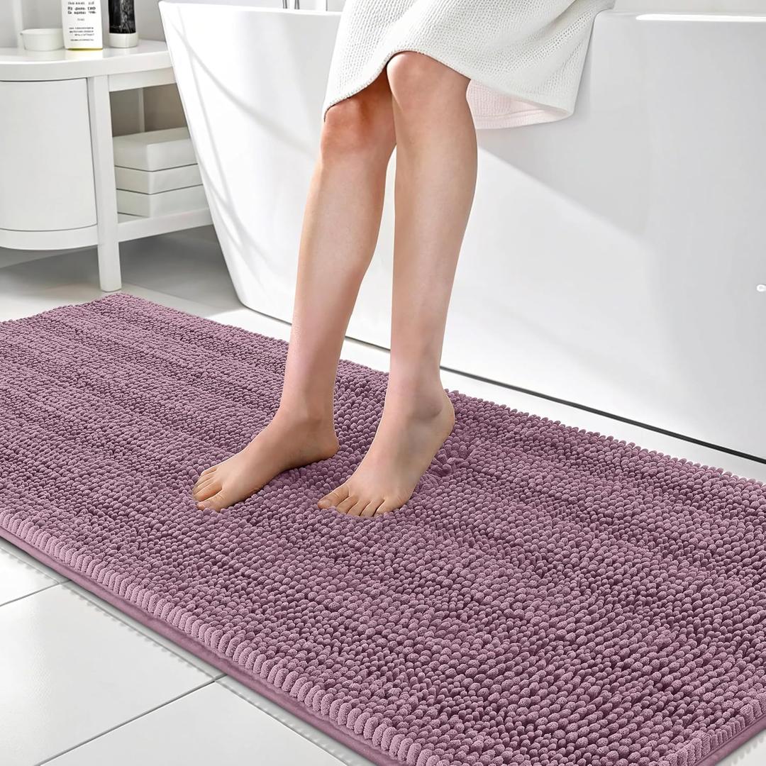 OLANLY Thick Bathroom Runner Rugs 70x24, Absorbent Chenille Striped Bath Rugs, Rubber Backing, Machine Wash, Extra Long Bath Mats for Bathroom Floor, Tub and Shower, Home Decor Accessories, Deep Plum