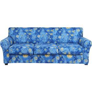 hyha Couch Cover, Floral Pattern, Stretch, Printed, 4 Pieces, Sofa Slipcovers, for 3 Separate Cushion Couch, Washable Furniture Protector for Dogs(Sofa, Starry Sky) (Large)