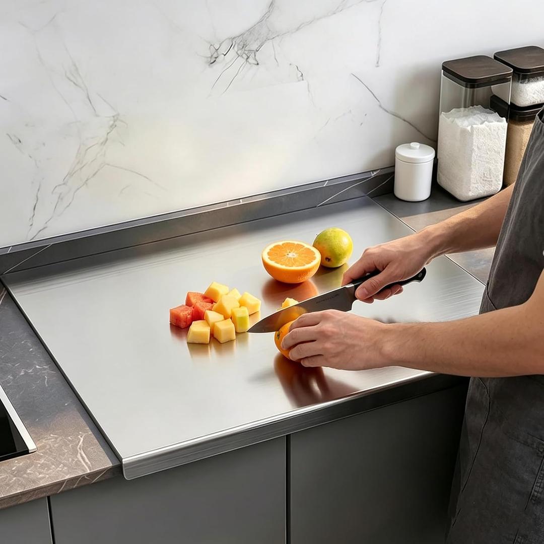 35.4"x22.8" Extra Large 304 Stainless Steel Cutting Board, Metal Chopping Board with Lip Easy Clean Metal Pastry Kneading Board for Kitchen Countertop Food Grade Pastry Kneading Dough Board