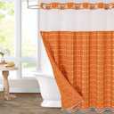 MitoVilla No Hooks Required Orange Shower Curtain with Snap-in Liner - with Window & Magnets, Boho Cotton Linen Fabric Shower Curtains with Tassels for Rustic Bathroom Decor, Burnt Orange, 72 x 74