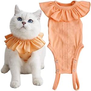 Cat Recovery Suit for Abdominal Wounds and Skin Diseases, Breathable Surgical Recovery Shirt After Surgery Wear Anti Licking Wounds,E-Collar Alternative for Cats Pet Kitten(RSC01-orange-L)