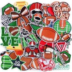36Pcs Football Self-Adhesive Patches Chenille Embroidered Appliques Sport Stickers Stick on Patches for Football Enthusiasts Team Fans Accessories Hat Cap Clothes Backpack Pants Jeans