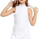Perfashion Girls Tennis Dress 1/4 Zip Golf Outfit Built-in Bra & Shorts Pickleball Athletic Dress Workout Pockets 10-11Y