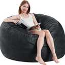 Bean Bag Chairs for Adults - Memory Foam Furniture BeanBag Chair - Kids/Teens Sofa with Soft Micro Fiber Cover - Round Fluffy Couch for Living Room Bedroom College Dorm - Carbon Black (Medium)