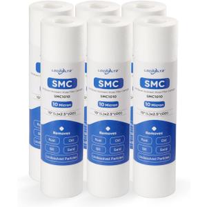 Whole House 10 Micron 10" x 2.5" Spun Polypropylene Sediment Well Water Filter Cartridge Replacement for RS14, RS14-SS, PD-10-934, SDC-25-1010, FP110, PWMB10M10, FPMB10-978, SP-P10 (Pack of 6)