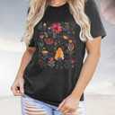 Floral Graphic Shirt Women Boho Wildflowers Tee Vintage Flower Tshirt Round Neck Loose Casual Short Sleeve Tops (S)