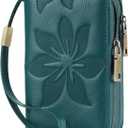 GOIACII Women's Wallet Double Zip Around Credit Card Holder Ladies Wallet Rfid Blocking Wristlet Purse Medium Size Leather Teal