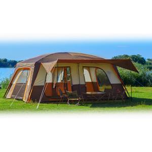 KTT Extra Large Tent 12-14 Person, Family Cabin Tents,2 Rooms, Straight Wall,2 Doors 4 Windows with Mesh, Waterproof, Straight Wall, Big Tent for Outdoor, Picnic, Camping, Gathering (Brown)