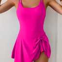Eomenie One Piece Swimdress Swimsuits for Women Tummy Control Swim Dresses Skirt Bathing Suit (Pink, L)