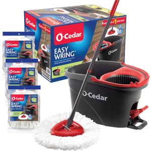 O-Cedar Easywring Microfiber Spin Mop & Bucket Floor Cleaning System + 3 Extra Refills (4 Refills Included)