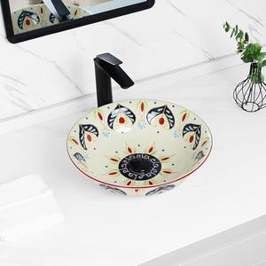 Tysun 16.5'' x 16.5" Round Bathroom Sink Above Counter,Porcelain Ceramic Round Sink Bowl Bathroom Vessel Sink Bowl for Bathroom