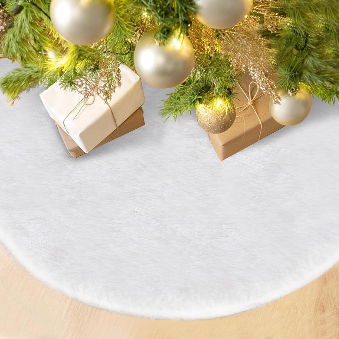 Tree Skirt 48 Inch,White Faux Fur Tree Skirt for 7.5 Ft Tree