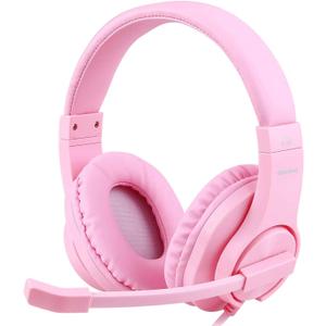 Kids Adults Over-Ear Gaming Headphone for Xbox One, Bass Surrounding Stereo, PS4 Gaming Headset with Microphone and Volume Control for Laptop, PC, Wired Noise Isolation (Pink)