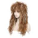 WildCos Long Curly 80s Mullet Wigs Punk Heavy Metal Rocker Wig Halloween Costume Male Cosplay Wig for Women (Brown with Blonde)