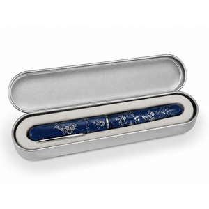 Silver Pen Case With Blue Floral Pen