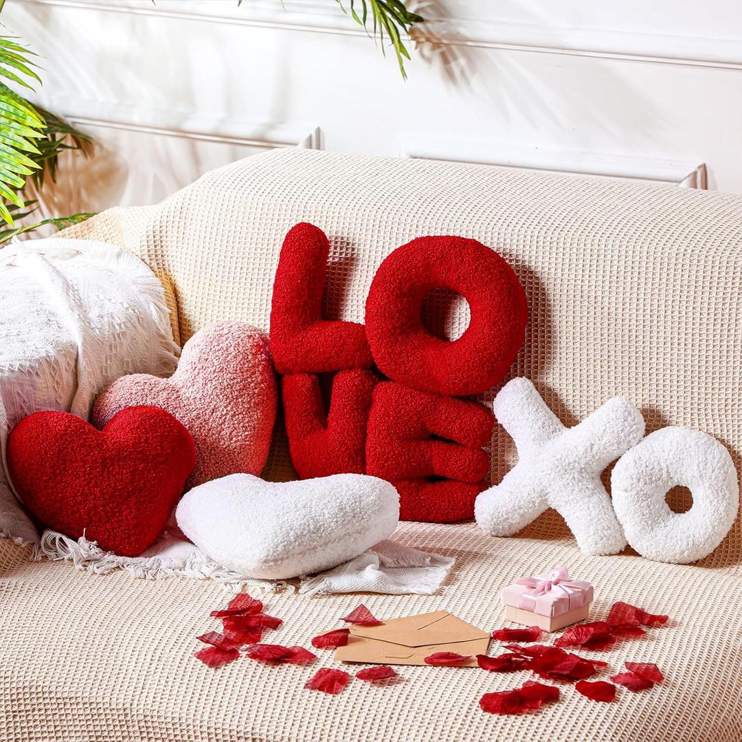 5 Pcs Valentine's Day Pillow Galentine's Day Gifts Heart Shaped Red and Pink Soft Throw Pillow Plush Heart Cushion for Girls Friends Gift Sofa Living Dining Room Decoration(Red)