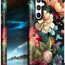 PIXIU Unique Flower Pattern Compatible with Samsung Galaxy S24 FE case, Heavy Duty Dual Layer Shockproof Full-Body Protective Sturdy Hybrid Cute Rugged Case for Women,Girls,Kids-Black Floral