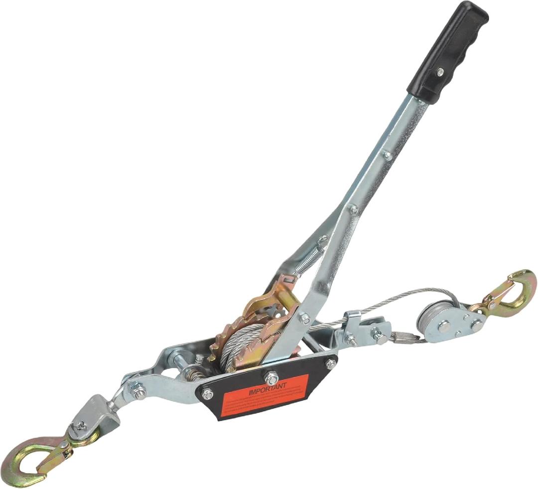 2 Ton Heavy Duty 2 Hook Steel Cable Dual Gear Power Puller Come Along Chain Winch Ratchet Tool, Automotive Hoist Hand Winch Cable Puller Stretcher Lift