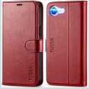 TUCCH Case Wallet for iPhone 16e, [RFID Blocking] PU Leather Stand Folio Cover with 4 Card Slots [TPU Protective Interior Shell] Magnetic Flip Case Compatible with iPhone 16e 5G 6.1", Dark Red