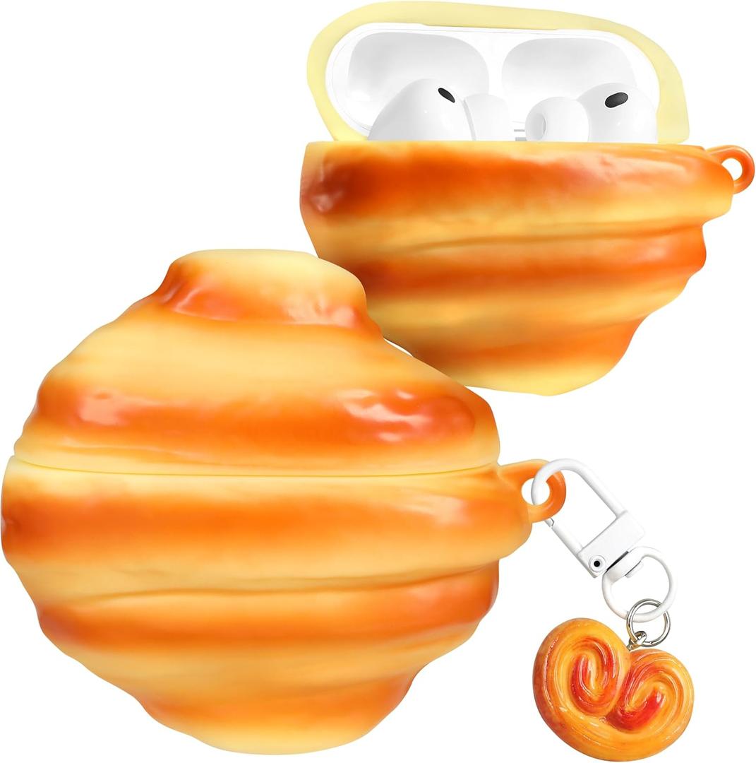 Joyleop for Airpods Pro 3 Case - Cute Funny for Women Girl Kids Girly 3D Kawaii Croissant Design Soft Silicone Protective Case for Airpods Pro 3rd Gerneration 2025 Cover with Keychain