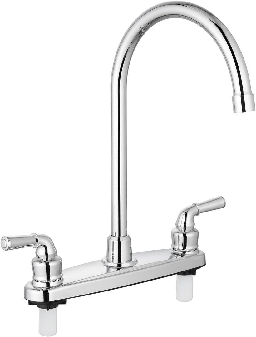 RV Kitchen Sink Faucet Deck Mounted 8 Inch Camper Kitchen Faucets with 360 Swivel Spout Mixer Taps for Campers Motorhome Travel Trailer, High Arc Spout, Polished Chrome