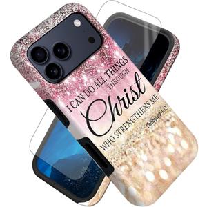 FUYOCWE for iPhone 17 Pro Max Case,I can do All Things Through Christ Cover w/Side Pattern,Screen Protector + Hybrid Slim Dual Layers Soft Inner & Hard Case for iPhone 17 Pro Max 6.9"