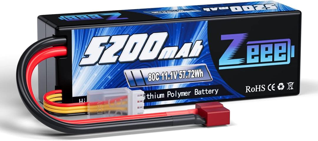 Zeee 3S Lipo Battery 5200mAh 11.1V 80C RC Battery Hard Case with T Connector for RC Car Boat Truck Helicopter Airplane Racing Models