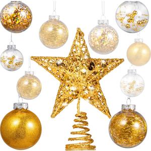 Gejoy 25 Pcs Christmas Ornaments Set Christmas Ball Ornaments with Star Tree Topper Hanging Xmas Tree Decorations with 24 Pcs 2.4 Inch Balls 1 Pack 6 Inch Star Treetop for Home Decor(Gold)