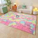 Faux Fur Rainbow Area Rug for Bedroom Living Room Sofa,6'X9' Fluffy Shaggy Rectangular Square Rug for Kids Teen Girls Room,Furry Carpet for Nursery Baby Room Decor for Teenage