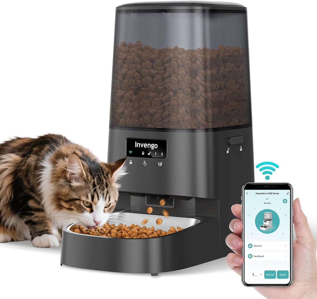 Automatic Cat Feeder with App Control, 5L Food Dispenser for Cats and Small Dogs, 2.4/5G Wi-Fi, Programmable Portions, Anti-Jam & Fresh-Lock, Stainless Steel Bowl, Easy to Clean