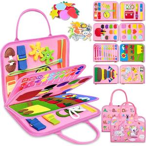 Busy Board Montessori Toys for Toddler Girl Birthday Gifts, Busy Book Sensory Learning Toys for Toddlers, Toddler Girl Airplane Car Travel Toy Educational Activities