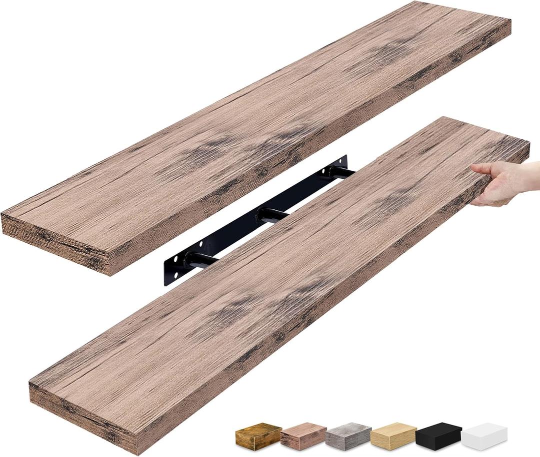 Sorbus Floating Shelves for Wall - 48 Inch Long Bathroom Shelves, Wall Decor for Bedroom, Kitchen, Living Room & Book Storage - Mounted Floating Shelf with Invisible Brackets (Mahogany, 2 Pack)