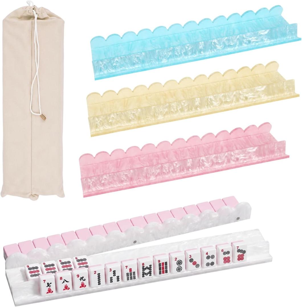 RUKANG 4 PCS 17.5 Inch Mahjong Racks with Magnetic Pushers, Scalloped Racks