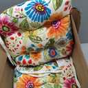 Pillow Perfect Bright Floral Indoor/Outdoor Tufted Wicker Chair Pad with Ties, 15.5" x 16", 2 Count, Blue/Purple Gregoire