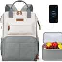 Maelstrom Travel Backpack for Women Men,Laptop Backpack Fits 15.6-17.3 Inch Laptop, Nurse/Teacher/Work Bag with Insulated Lunch Box,Water Resistant Carry On Backpack,Gray-Beige