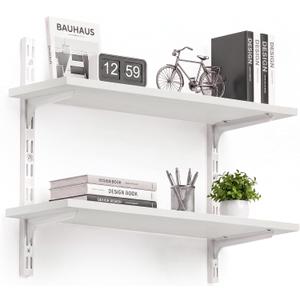 White 2-Tier Adjustable Wall Mounted Shelves, 23.6 Inch