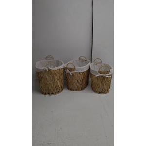 Household Essentials Round Wicker Laundry Basket with Handles, Whimsical Water Hyacinth Basket, Supportive Metal Frame, Removable Polyester Liner, Handwoven, Well-Structured and Versatile, Natural