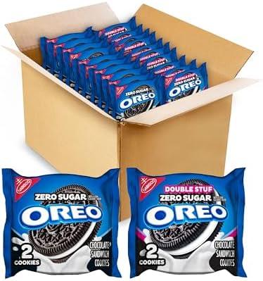 OREO Zero Sugar and OREO Double Stuf Zero Sugar Chocolate Sandwich Cookies Variety Pack, 20 Snack Packs (2 Cookies Each) BB 15 AUG 26