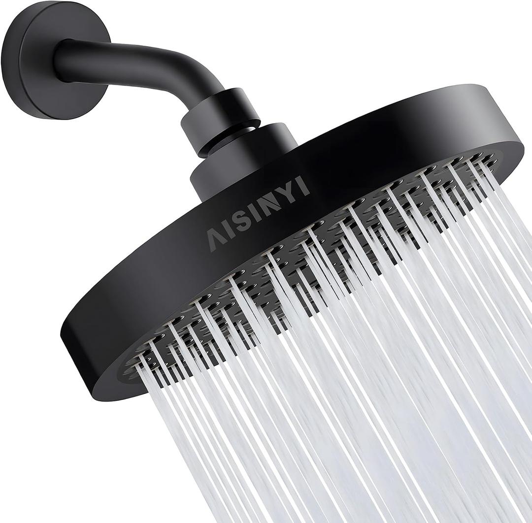 High Pressure Rainfall Shower Head, 6 Inches Showerhead with Perfect Adjustable Replacement, Removable Restrictor, Easy Installation for Your Bathroom Shower Heads (Matte Black + Shower Arm)