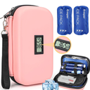 Insulin Cooler Travel Case - TSA Approved Medication Diabetic Cooler for Travel with Fahrenheit Temperature Display, Includes 2 Large Reusable Ice Packs, Essentials for Diabetics, Pink