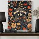 Raccoon Art Print Canvas Wrapped Painting, William Morris Style Retro Mid Century Botanical Victorian Dark Academia Gothic Decor Gallery 10b (Raccoon, 20"L x 16"W CANVAS, Wrapped Canvas)