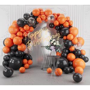Orange and Black Balloons Arch Garland Kit-123Pcs Orange Black Metallic Confetti Balloon for Birthday Anniversary New Years Baby Shower Engagement Wedding Retirement Party Decoration