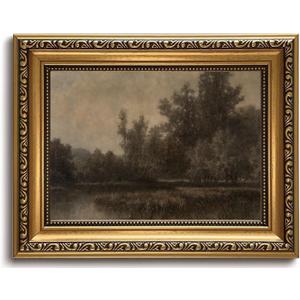 LHHJDIO Vintage Gold Framed Wall Art Moody Landscape Canvas Wall Art Farmhouse Fall Picture Wall Decor Rustic Landscape Art Prints for Living Room Bedroom Office 8"x10"