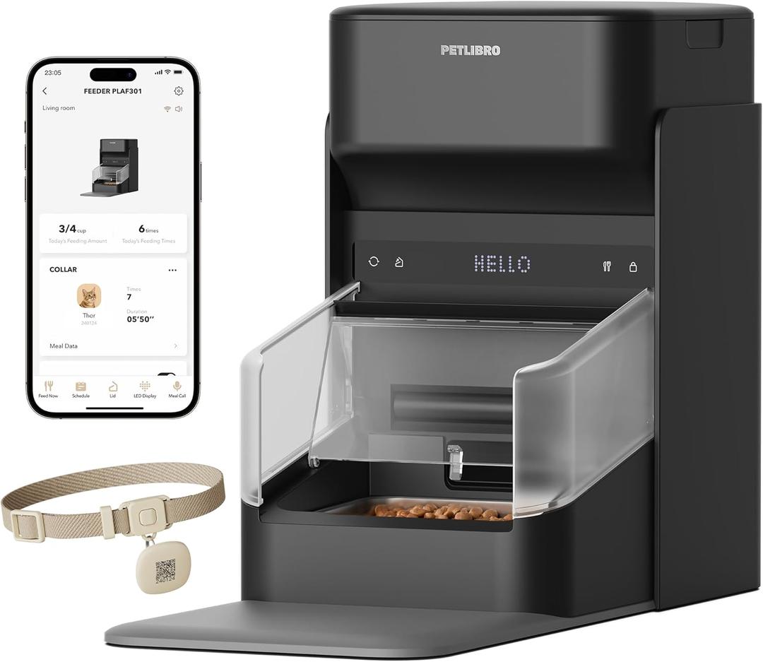 PETLIBRO RFID Automatic Cat Feeder, Collar Sensor for Personalized Meals, Cats Recognition, Diet Tracking and Anti-Stealing for Multi-Pets Homes and Different Diets, Wi-Fi Programmable Food Dispenser (3L, Black)